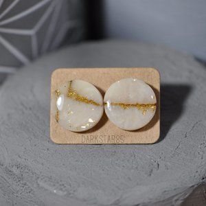 Handmade Faux Stone Quartz-Look Polymer Clay Stud Earrings Stainless Steel Posts